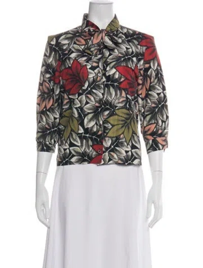 Pre-owned Marni Floral Print Tie Neck Blouse In Green