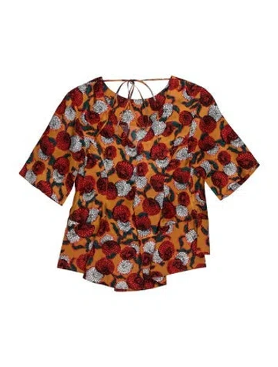 Pre-owned Marni Floral Print Tie Neck Blouse In Orange