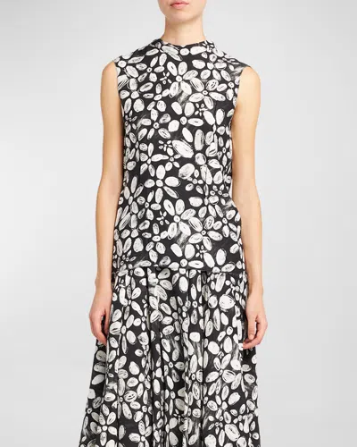 Marni Floral-print Sleeveless Top In Black