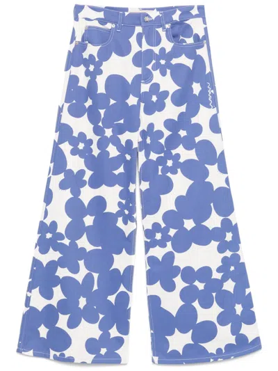 Marni Floral-print Trousers In Blue