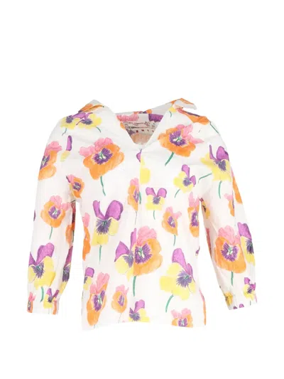 Pre-owned Marni Floral-print V-neck Shirt In White