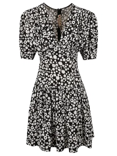 Marni Floral Print V-neck Short Dress In Black
