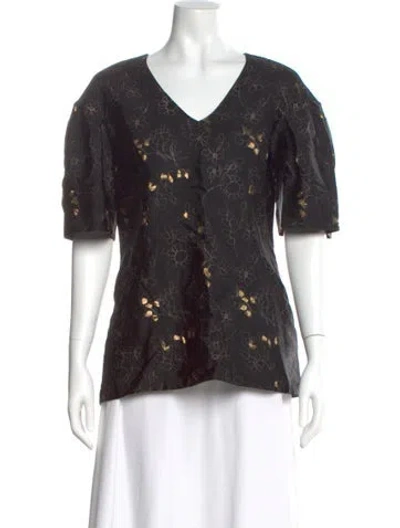 Pre-owned Marni Floral Print V-neck Blouse In Black