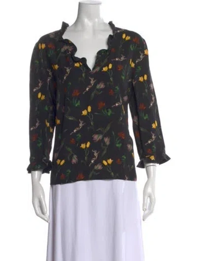 Pre-owned Marni Floral Print V-neck Blouse In Black