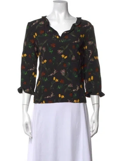 Pre-owned Marni Floral Print V-neck Blouse In Black