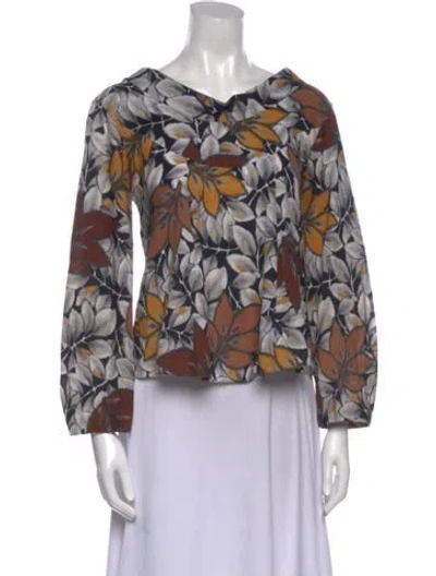 Pre-owned Marni Floral Print V-neck Blouse In Gray