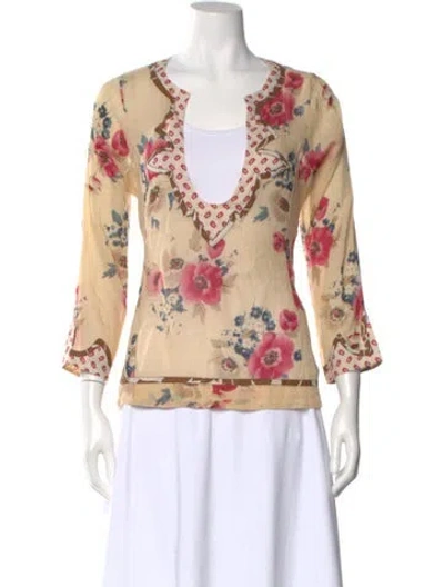 Pre-owned Marni Floral Print V-neck Blouse In Neutral