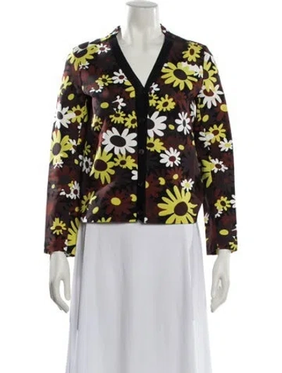 Pre-owned Marni Floral Print V-neck Sweater In Black