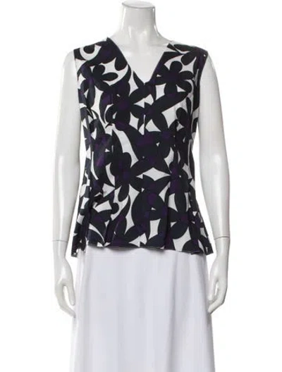 Pre-owned Marni Floral Print V-neck Top In Brown