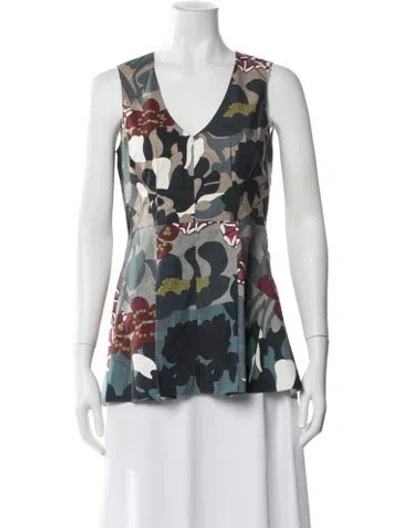 Pre-owned Marni Floral Print V-neck Top In Brown