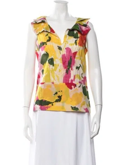 Pre-owned Marni Floral Print V-neck Top In Yellow