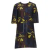 Marni Floral Print Wool Silk Crepe Patch Pocket Boxy A-line Dress In Brown