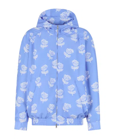 Marni Floral-print Zip-up Jacket In Blue
