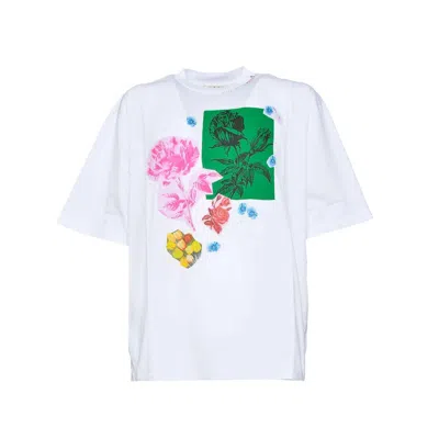 Marni Floral Printed Crewneck T-shirt In Bianco