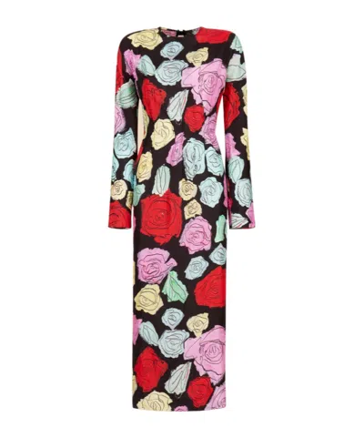 MARNI MARNI FLORAL-PRINTED LONG-SLEEVED CREWNECK DRESS