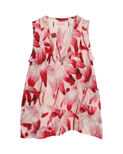 Marni Floral-printed Sleeveless Top In Red Cotton In Pink