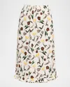 Marni Cream Envers Satin Midi Skirt With Tulips And Hares Print In Multi