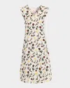 Marni Womens Thw04 Floral And Hare-print Ruffled-trim Satin Midi Dress In Multi