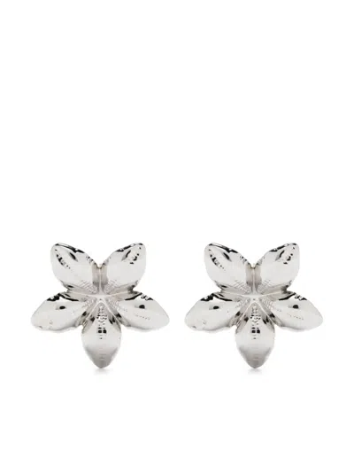 Marni Floral-shaped Polished Earrings In Silver