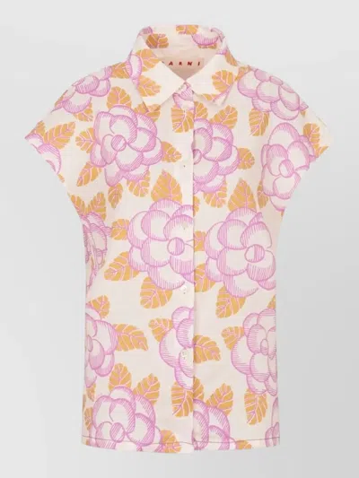 Marni Floral Short Sleeve Collared Neck Shirt In Multi