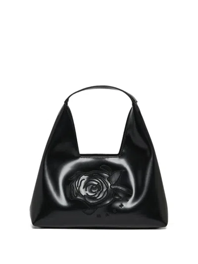 Marni Kids' Floral Shoulder Bag In Black