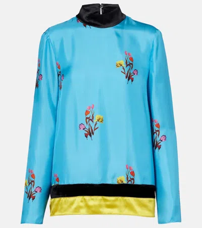 Marni Floral Silk Top In Blue