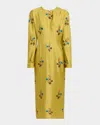 Marni Floral Embroidered Long Sleeve Dress In Yellow