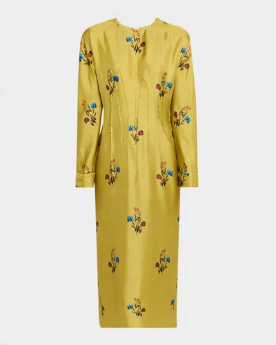 Marni Floral Embroidered Long Sleeve Dress In Multi