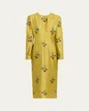 Marni Floral Silk Twill Long-sleeve Maxi Dress In Yellow