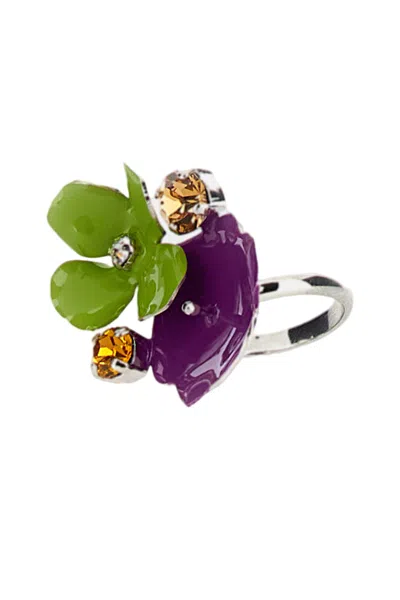 Marni Floral Silver Ring With Purple Flower In Multi