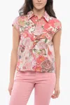 Marni Floral-print Cap-sleeve Shirt In Pink