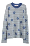 Marni Logo-intarsia Striped Knit Top In Blue
