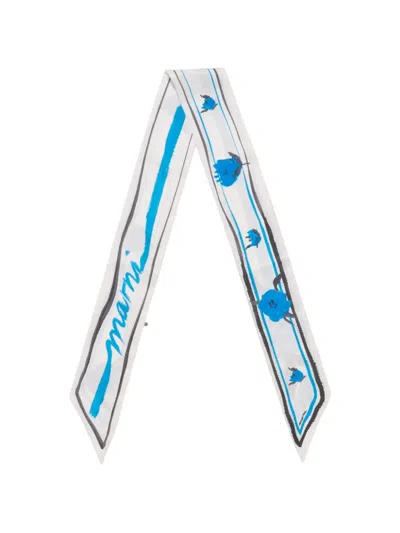 Marni Blue Floral Print Silk Bandeau Scarf