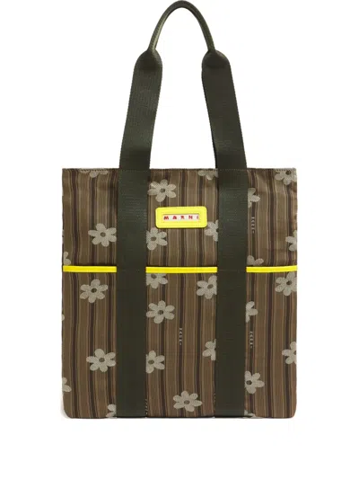 Marni Floral Striped Tote Bag In Multi