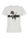 Marni White Crewneck T-shirt With Logo Lettering And Logo Print On The Front In White