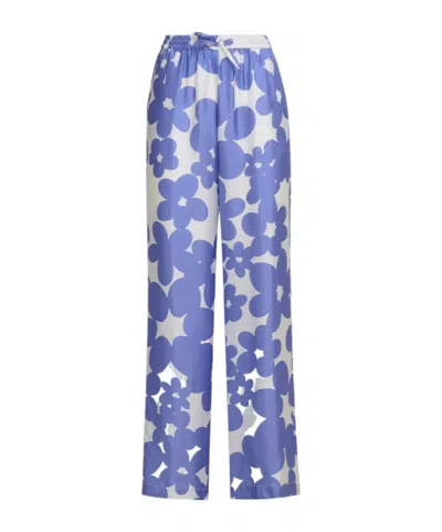 MARNI SILK PYJAMA TROUSERS WITH WHITE AND LIGHT BLUE DILLIES PRINT