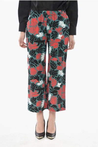 Marni Floral Viscose Cropped Fit Trousers In Multi