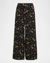 Marni Floral-print Wide-leg Trousers In Black