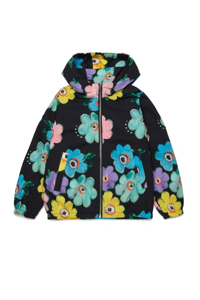 Marni Kids' Floral Windbreaker With Printed Logo In Multi