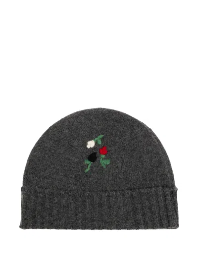 Marni Floral-embroidered Beanie Hat In Gray