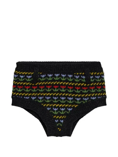 Marni Floral-pattern Wool Mini Shorts In Black