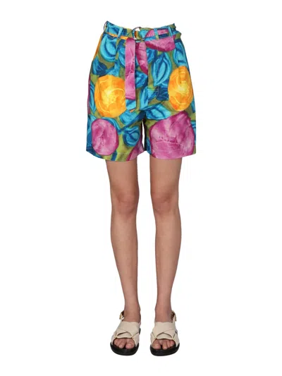 Marni Floral-print Bermuda With Belt In Multicolour