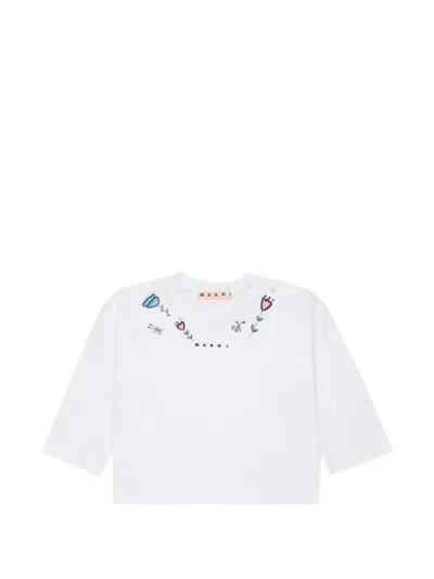 Marni Babies' Floral-print Long-sleeve T-shirt In White