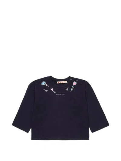 Marni Babies' Floral-print Long-sleeved T-shirt In Black