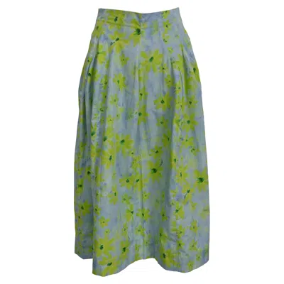 Marni Floral-print Midi A-line Skirt In Multicolor Cotton In Green