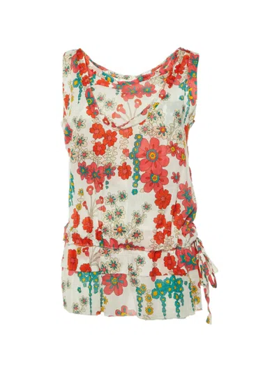 Pre-owned Marni Floral-print Peplum Top In White