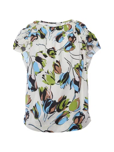 Pre-owned Marni Floral-print Pleated Blouse In White