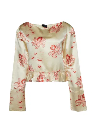 Pre-owned Marni Floral-print Ruffled Blouse In Neutral