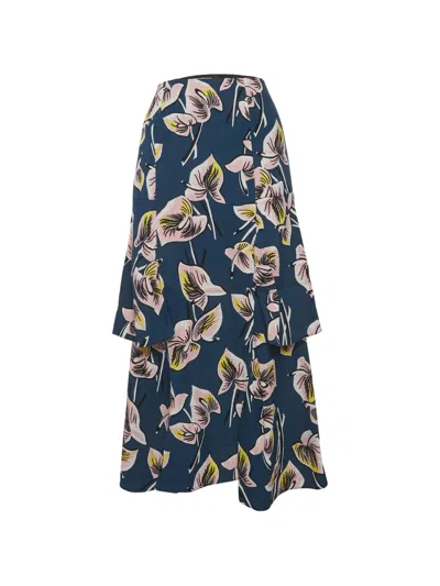 Pre-owned Marni Floral-print Ruffled Maxi Skirt In Blue