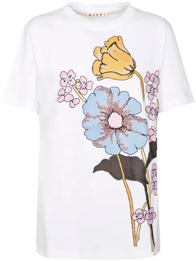 Marni Floral-print Short-sleeved T-shirt With Relaxed Fit In White